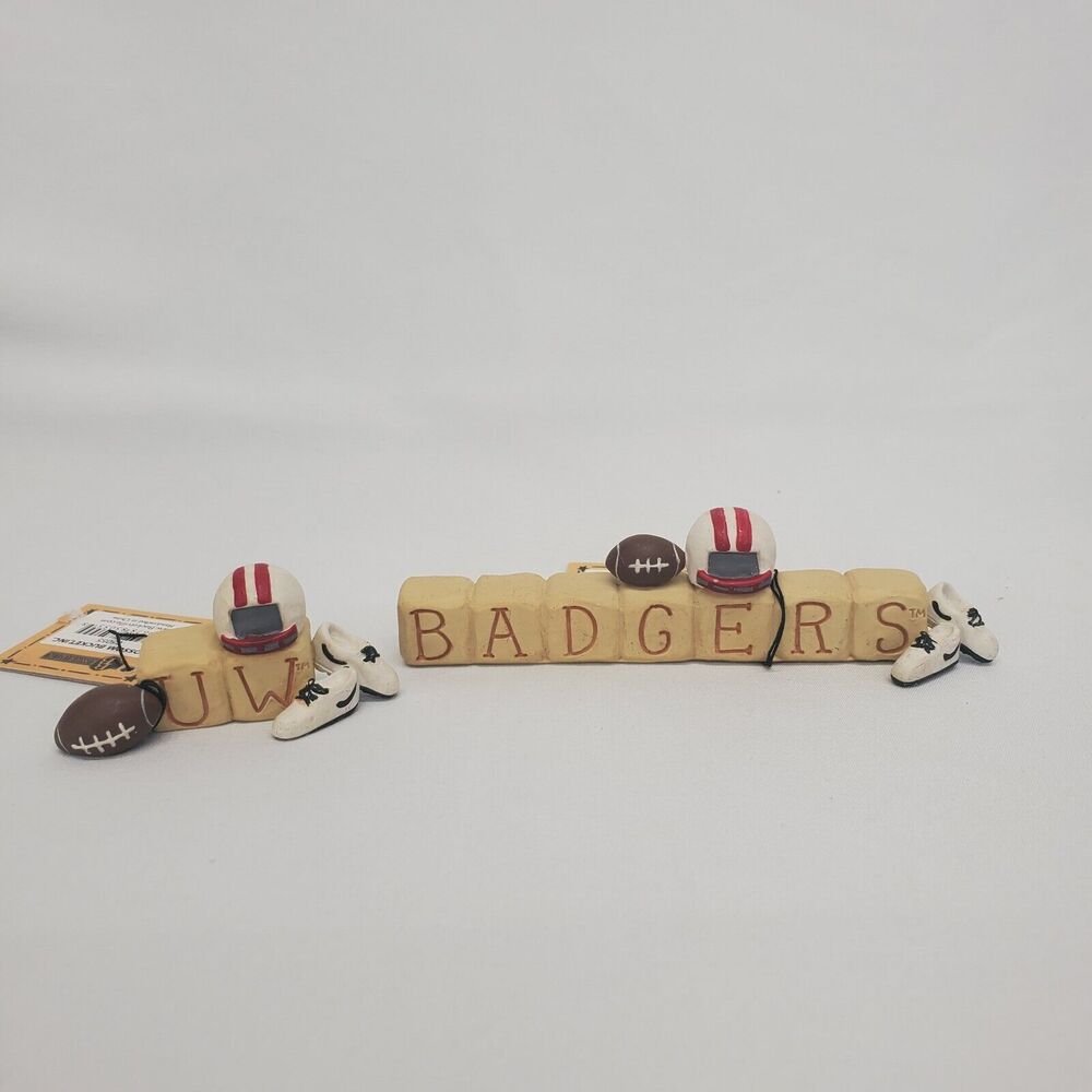Set Of 2 Blossom Bucket Word Block "Badgers" "UW" Figurines Football Wisconsin